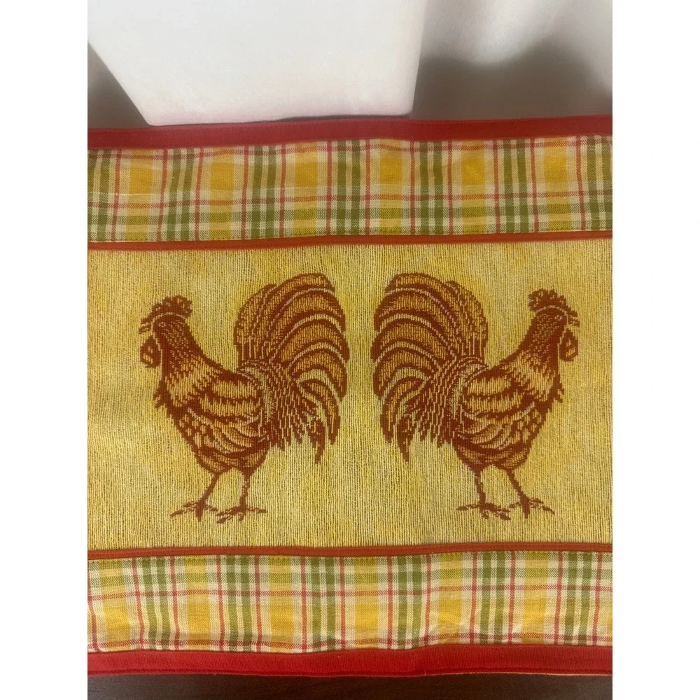 VTG Set of FOUR Red Yellow Plaid Rooster Tapestry Placemats 19